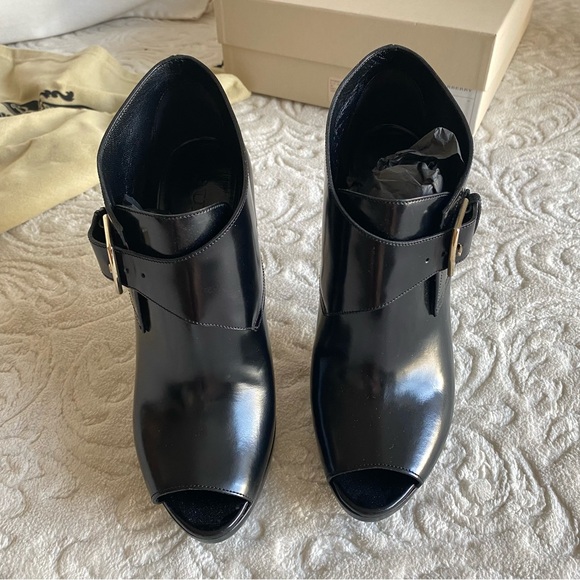 Burberry Leather Peep Toe Buckle Bootie - Picture 2 of 7